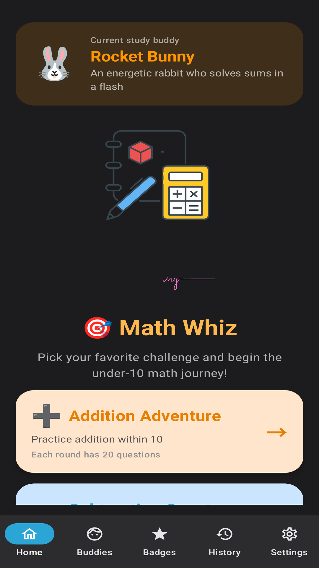 Math Buds warm-up mode